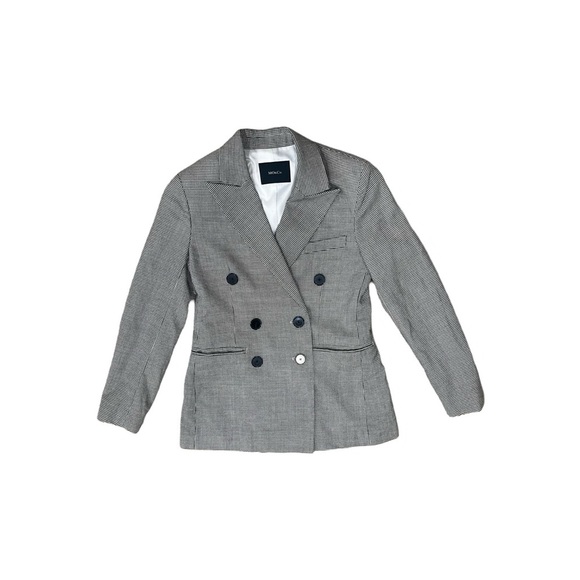 MO&CO Black & White Houndstooth Double-Breasted Suit Jacket | Wool & Silk | XS - Picture 1 of 9